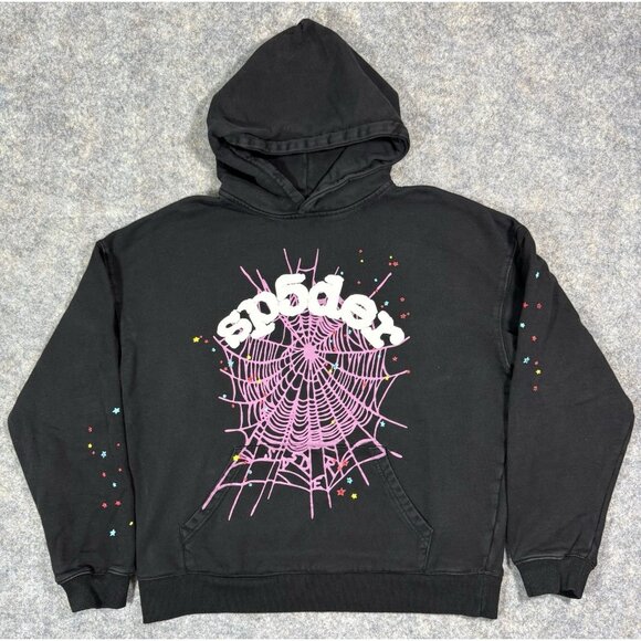 Sp5der Womens Hoodie Sweatshirt Size Large OG Wait Web Pullover USA Black Purple - Picture 1 of 9